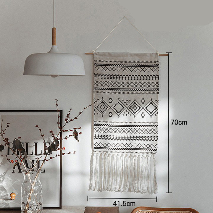 Handwoven Boho Plaid Tassel Wall Tapestry - 70 x 41.5 cm - product image 4