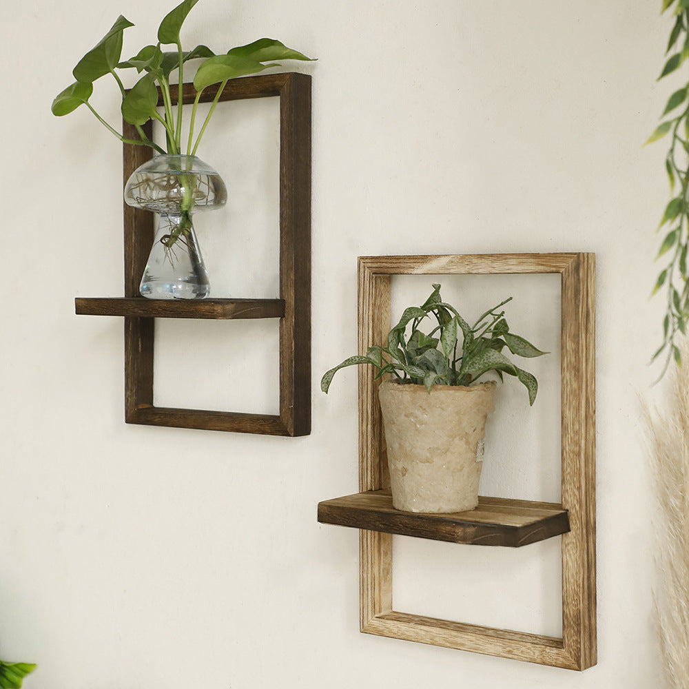 House-Shaped Wooden Wall Shelf for Plants and Decorative Storage - Compact Black Brown