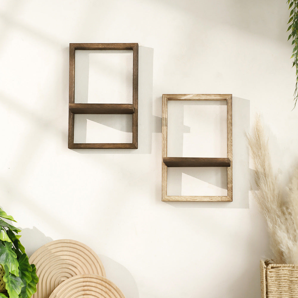 House-Shaped Wooden Wall Shelf for Plants and Decorative Storage - Compact Dark Brown