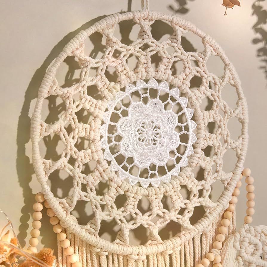 Handwoven Leaf Macrame Wall Hanging with Wooden Beads - 75 x 30 cm - product image 4