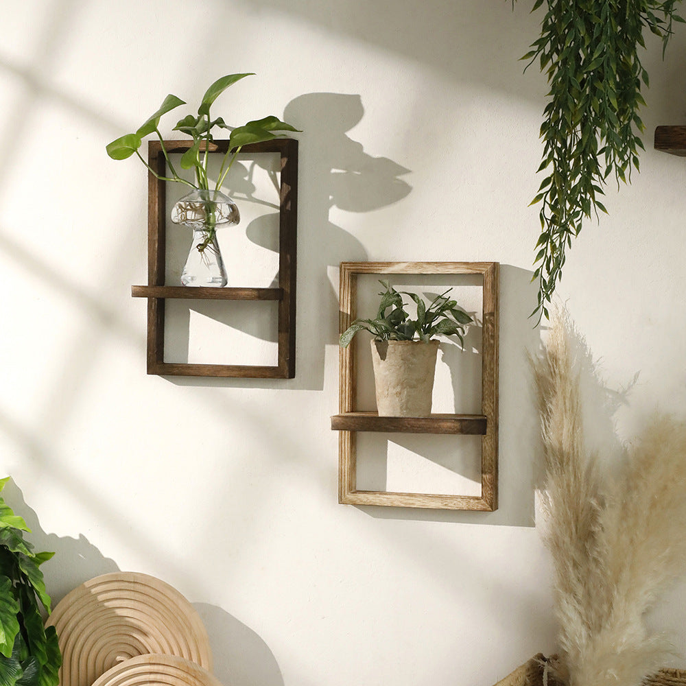 House-Shaped Wooden Wall Shelf for Plants and Decorative Storage - Compact Natural Brown
