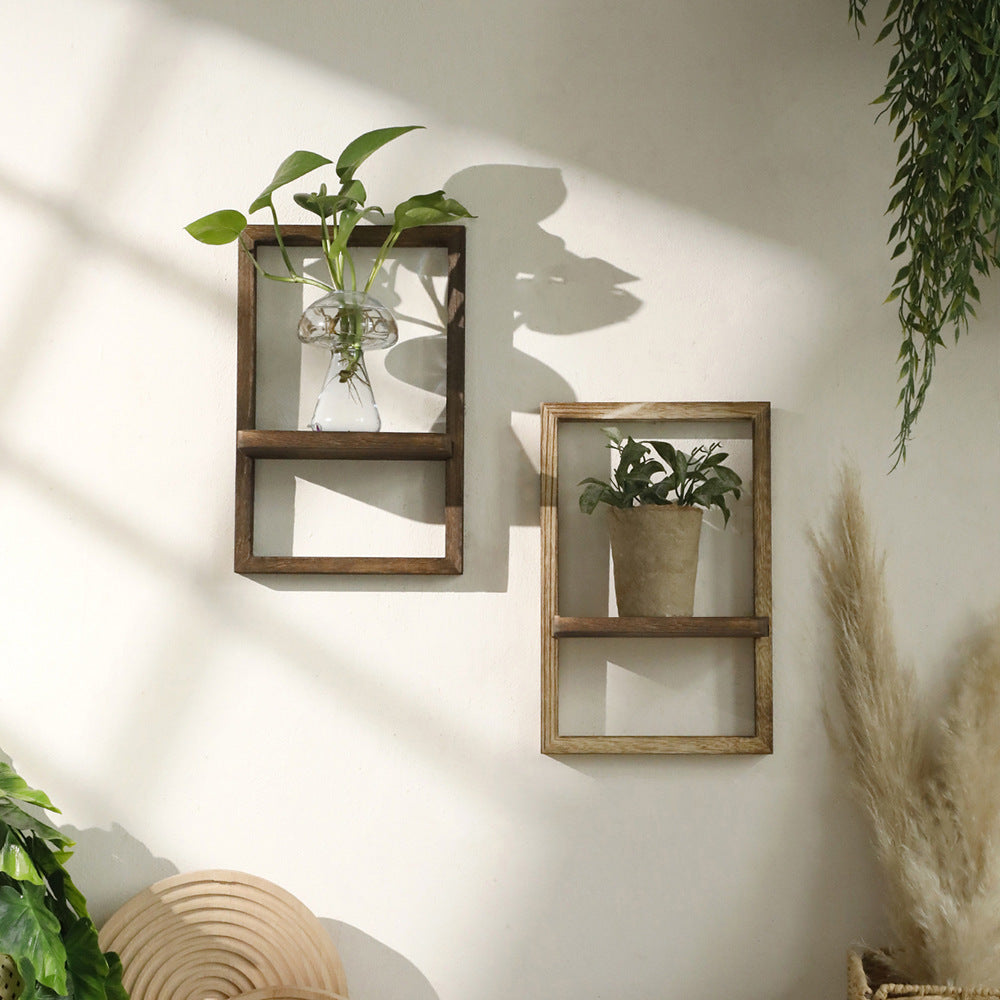 House-Shaped Wooden Wall Shelf for Plants and Decorative Storage - Large Natural House